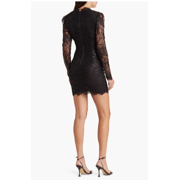 Bardot Aurora Sequin Lace Mini Dress Black Long Sleeve Party Dress Size 8 Large - Picture 2 of 11